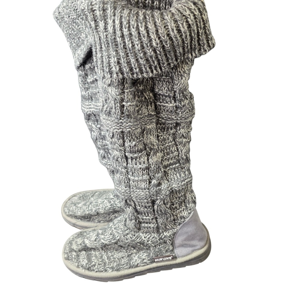 Muk Luks Womens Grey Marl Cable Sweater Knit Tall Boots Size 6 Warm Comfy